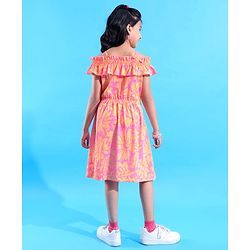 Pine Kids 100% Cotton Knit Sleevless Singlet Frock with Floral Print - Neon Pink