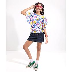 Pine Kids Half Sleeves Top With Floral Print - White
