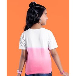 Pine Kids Cotton Knit Half Sleeves Dual Toned T-Shirt with Floral Print - Pink & White