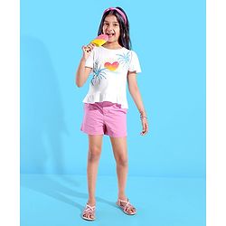Pine Kids 100% Cotton Half Sleeves Palm Tree Print Top - White