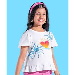 Pine Kids 100% Cotton Half Sleeves Palm Tree Print Top - White