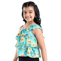 Pine Kids Cotton Sleeveless Layered Top Floral Print - Blue Radiance