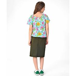 Pine Kids Cotton Knit Half Sleeves Limpet Shell Top Floral Print - Turquoise Blue