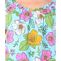 Pine Kids Cotton Knit Half Sleeves Limpet Shell Top Floral Print - Turquoise Blue