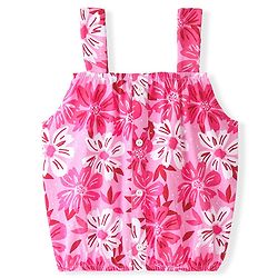 Pine Kids Cotton Knit Sleeveless Top with Floral Print - Pink