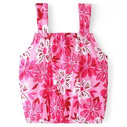 Pine Kids Cotton Knit Sleeveless Top with Floral Print - Pink
