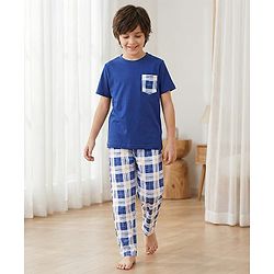 Pine Kids 100% C0tton Single Jersey Knit Half Sleeves Full Length Night Suit Text Print - Limoges