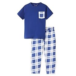 Pine Kids 100% C0tton Single Jersey Knit Half Sleeves Full Length Night Suit Text Print - Limoges