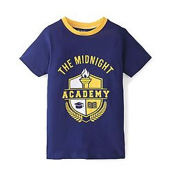 Pine Kids Single Jersey Half Sleeves Night Suit Academy Print - Blue Depth & Old Gold