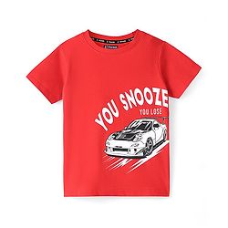 Pine Kids 100% Cotton Single Jersey Knit Half Sleeves Night Suit Car Print-High Risk Red & Jet Black