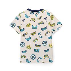 Pine Kids Cotton Knit Single Jersey Half Sleeves Game Controller Print Night Suit- White & Black