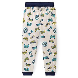 Pine Kids Cotton Knit Single Jersey Half Sleeves Game Controller Print Night Suit- White & Black