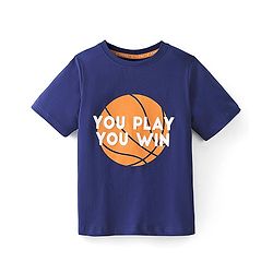 Pine Kids Cotton Half Sleeves Night Suit With Basket Ball Print - Navy Blue