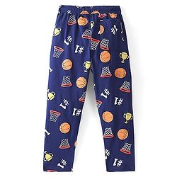 Pine Kids Cotton Half Sleeves Night Suit With Basket Ball Print - Navy Blue