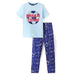 Pine Kids 100% Cotton Knit Half Sleeves Night Suit Basketball Print - Blue