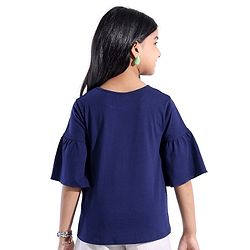 Pine Kids Cotton Knit Flutter Sleeves T-Shirt One Print - Blue Quartz
