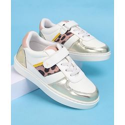 Pine Kids Casual Shoes with Velcro Closure - White & Golden