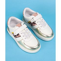 Pine Kids Casual Shoes with Velcro Closure - White & Golden