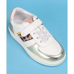 Pine Kids Casual Shoes with Velcro Closure - White & Golden