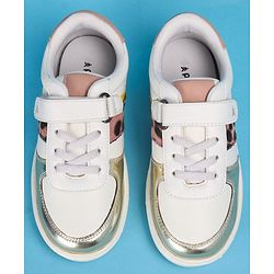 Pine Kids Casual Shoes with Velcro Closure - White & Golden