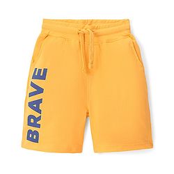 Pine Kids Cotton Terry Knit Above Knee Length Text Printed Shorts - Yellow