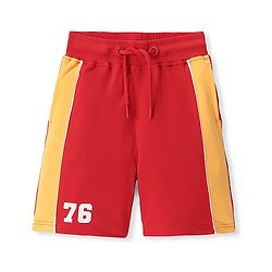 Pine Kids Cotton Terry Knit Above Knee Length Numeric Printed Shorts - Red