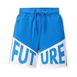 Pine Kids Cotton Terry Knit Above Knee Length Text Printed Shorts - Blue