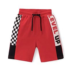 Pine Kids Terry Cotton Knit Above Knee Length Shorts Text Print - Red