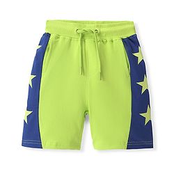 Pine Kids Cotton Terry Knit Above Knee Length Stars Printed Shorts - Green