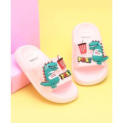 Pine Kids Flip Flops Dino Applique - Pink
