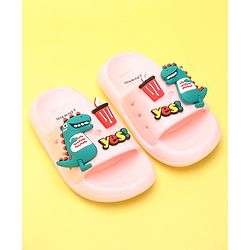 Pine Kids Flip Flops Dino Applique - Pink