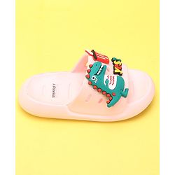 Pine Kids Flip Flops Dino Applique - Pink