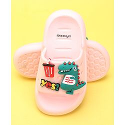 Pine Kids Flip Flops Dino Applique - Pink