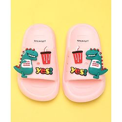 Pine Kids Flip Flops Dino Applique - Pink