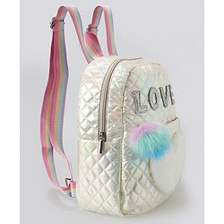 Pine Kids Fashion Backpack with Colourful Straps  Free Size - Silver