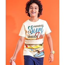 Pine Kids Half Sleeves Round Neck Cotton Text Printed T-Shirt - Snow White