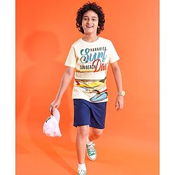 Pine Kids Half Sleeves Round Neck Cotton Text Printed T-Shirt - Snow White