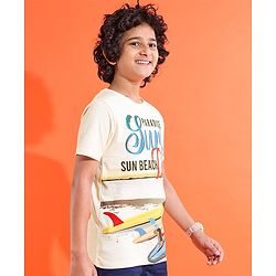 Pine Kids Half Sleeves Round Neck Cotton Text Printed T-Shirt - Snow White