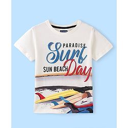 Pine Kids Half Sleeves Round Neck Cotton Text Printed T-Shirt - Snow White