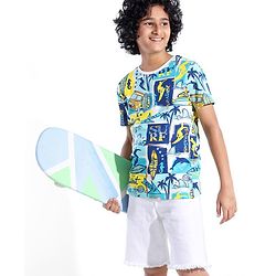 Pine Kids 100% Cotton Knit Half Sleeves T-Shirt Bus Print - White