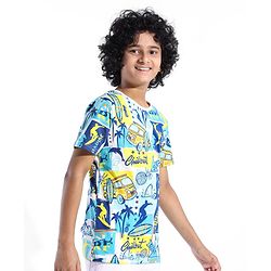 Pine Kids 100% Cotton Knit Half Sleeves T-Shirt Bus Print - White