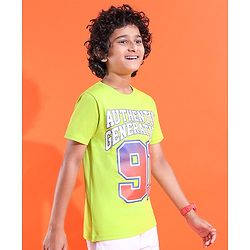 Pine Kids Cotton Knit Half Sleeves T-Shirts Text Print- Green