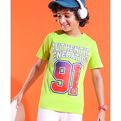 Pine Kids Cotton Knit Half Sleeves T-Shirts Text Print- Green