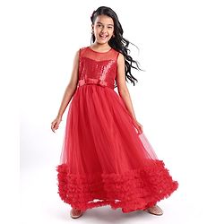 Pine Kids Sleeveless Party Gown with Sequin Detailing - Red