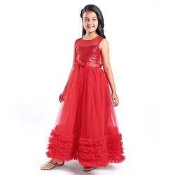 Pine Kids Sleeveless Party Gown with Sequin Detailing - Red