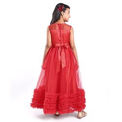 Pine Kids Sleeveless Party Gown with Sequin Detailing - Red