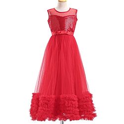 Pine Kids Sleeveless Party Gown with Sequin Detailing - Red