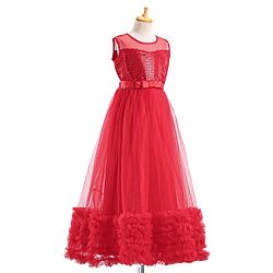 Pine Kids Sleeveless Party Gown with Sequin Detailing - Red