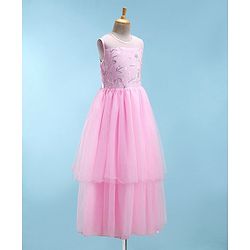 Pine Kids Sleeveless Party Frock With Sequins Detailing - Pink