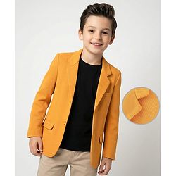 Pine Kids Knitted Full Sleeves Solid Colour Blazer - Mustard